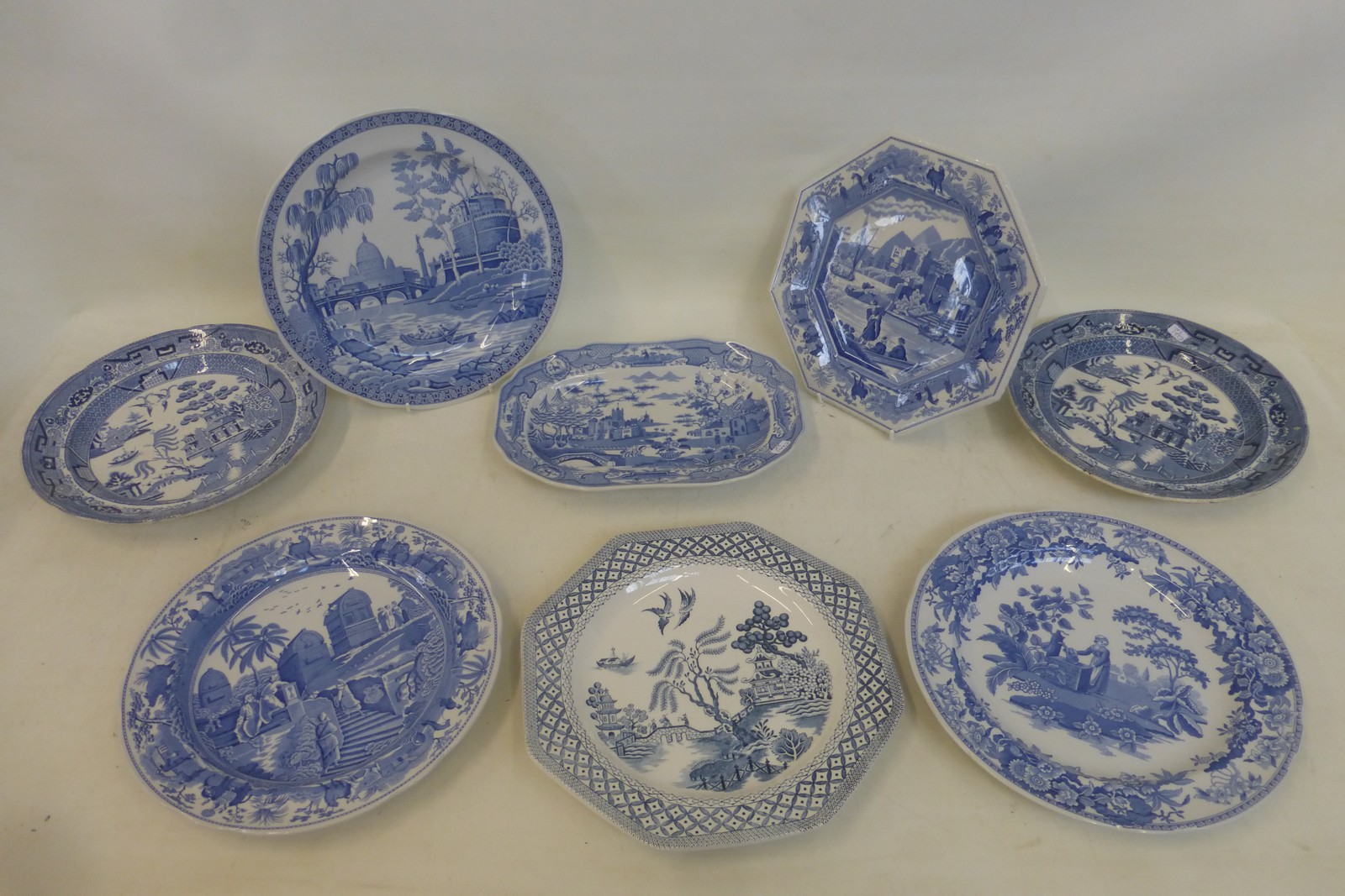 A selection of 19th Century and later blue and white ceramics including Spode 'Blue Room'