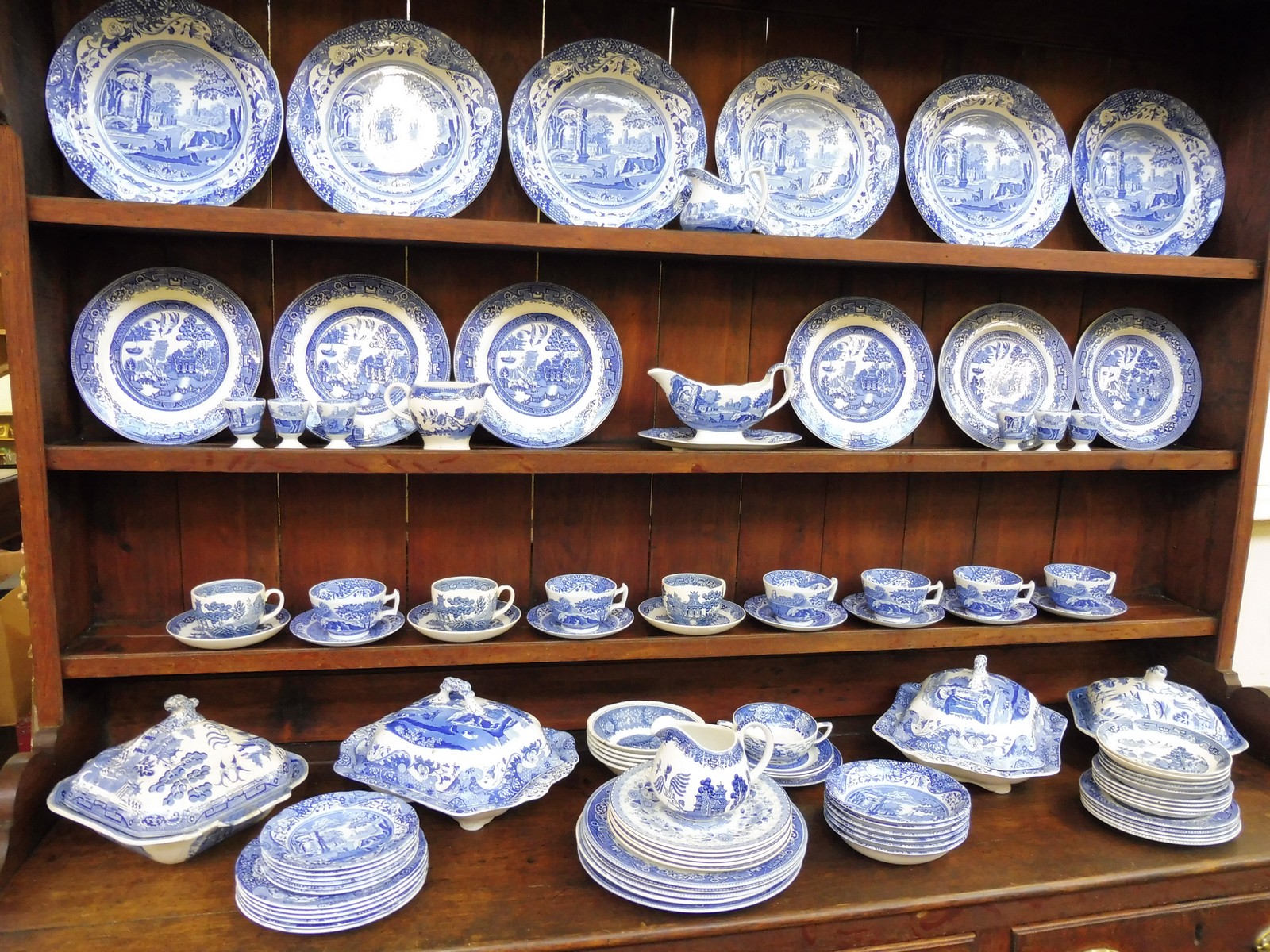 A collection of assorted 19th Century and later blue and white ceramics including Spode's Italian.