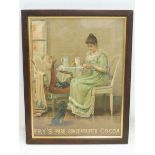 A Fry's Pure Concentrated Cocoa pictorial showcard depicting a lady with afternoon tea, 17 1/2 x