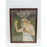 An Ogden's 'Robin' Cigarettes pictorial showcard depicting a lady holding a packet of cigarettes and