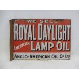 A Royal Daylight American Lamp Oil double sided enamel sign with hanging flange, 20 3/4 x 14 1/2".