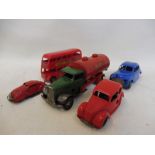 A selection of Minic tinplate and various plastic vehicles.