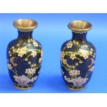 A pair of Japanese cloisonné Vases, of ovoid form, the black-ground bodies decorated in coloured