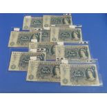 Bank Notes; Seven uncirculated £10, including two consecutive pairs, serial no's; B14 362491 and B14