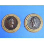 F. Montagny; a pair of 19th century French bronze portrait medallions, one for 'Napoleon le