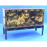 A George III black-Japanned and Chinoiserie-decorated Chest-on-Stand, of rectangular form with