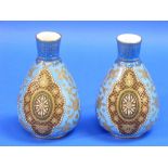 A pair of Royal Crown Derby 'Picotee' Vases, pear shaped, the blue ground decorated in brown and