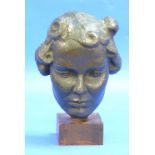 Elizabeth B. Cunnington (British, b.1914), "Maureen", bronze bust on wood stand, bears exhibition