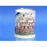 A 19thC Sunderland lustre 'The Great Eastern Steam-Ship' frog mug, printed in puce and decorated