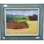 •Robert Jennison (British, b.1933), "Fields, East Devon", oil on canvas, signed, titled verso,