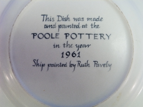 A Poole Pottery Ship Plate, painted by Ruth Pavely, depicting the yacht "Maramy" FB81 and dated 29th - Image 2 of 2