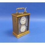 A French gilt brass Compendium Timepiece Carriage Clock, early 20th century, with clock, aneroid