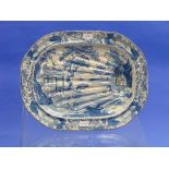 A 19th century Staffordshire meat Dish, transfer printed in blue in the oriental style, marked "Wear