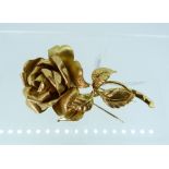 A large 18ct yellow gold Rose Brooch, formed of a realistic modelled and textured multi petalled