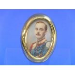 A portrait miniature of a gentleman in Black Watch, oval, on ivory, the backing paper signed in