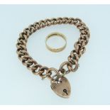 An open link rose coloured metal Bracelet, unmarked, with a 9ct rose gold padlock clasp, 17.1g,