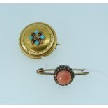 A Victorian 'Target' Brooch, the centre with small turquoise and five diamonds, with dot and