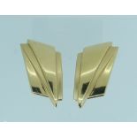 A pair of 14k yellow gold Clip Earrings, of Art Deco rectangular style, with textured and polished