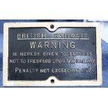 Railway Interest: British Railways cast iron 40/- Trespass Sign, black ground with raised white