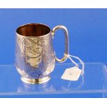 A Victorian silver Christening Mug, hallmarked Sheffield, 1879, of circular form with plan handle,