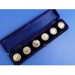 A cased set of six Edwardian silver Buttons, by Levi & Salaman, hallmarked Birmingham, 1901, in