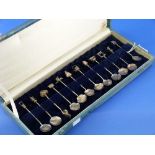 A cased set of Oriental sterling silver novelty Spoons, with six pairs of cut leaf shaped bowls, '