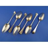 A group of six George II silver Table Spoons, all hallmarked London, various dates 1741 - 1759,