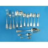 An assorted quantity of Exeter silver fiddle pattern Flatware, including a pair of forks, by William