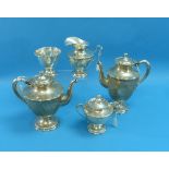 A mid 20thC sterling silver five piece tea Tea Set, by Tane Orfebres, Mexico City, comprising tea