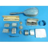 A collection of Silver Items, including a cased 'Yard-O-Led' propelling pencil, three napkin