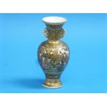 A 19th century Satsuma pottery baluster Vase, with fan handles, painted in the traditional palate of