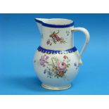 A late 18thC Derby porcelain Cider Jug, of baluster form with ribbed neck, painted in coloured