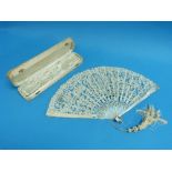 Four 19thC Brussels Lace Fans: the first with sixteen Mother-of-Pearl sticks and two guard sticks,