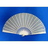 A late 19thC French sequined gauze Fan, with sixteen sticks and two guard sticks formed of bone,