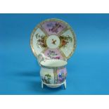 A mid-19thC Meissen porcelain cabinet Cup and Saucer, with swan-shaped handle, decorated with