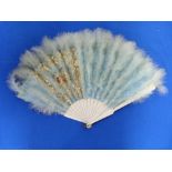 Two late 19thC / early 20thC Feather Fans: a European carved and pierced Mother-of-Pearl and painted