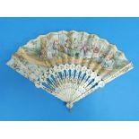 A 19thC French Fan, with sixteen Mother-of-Pearl sticks and two guard sticks, intricately carved