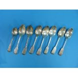 A set of four Victorian silver fiddle pattern Dessert Spoons, by Robert Williams & Sons,