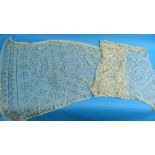 An early 20thC Egyptian Assuit Shawl, cream ground with applied gold metal geometric and arabic