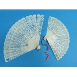 A 19thC European plain Ivory Brisé Fan and loop, the sixteen sticks and two guardsticks with