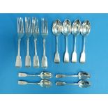 A set of four Victorian silver fiddle pattern Forks, by William Rawlings Sobey, hallmarked Exeter,