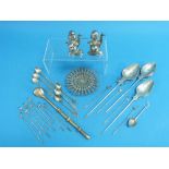 A quantity of South American silver, including six teaspoons with filigree handles and alpaca
