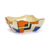 CLARICE CLIFF FANTASQUE BIZARRE BOWL, in Mondrian pattern, stamped Bizarre marks under, (20cm wide)