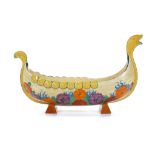 CLARICE CLIFF BIZARRE VIKING LONG BOAT, in Gayday pattern, printed Bizarre marks under, (41cm wide)