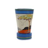 CLARICE CLIFF BIZARRE CONICAL SHAPE VASE, in Tulips pattern, printed Bizarre marks under, (18cm