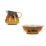 CLARICE CLIFF BIZARRE JUG AND WASH BASIN, in Bowling pattern, printed Bizarre marks under, (jug;