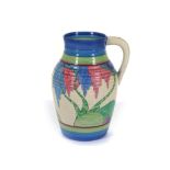 CLARICE CLIFF BIZARRE SINGLE HANDLED LOTUS JUG, in Rudyard pattern, printed Bizarre marks under, (