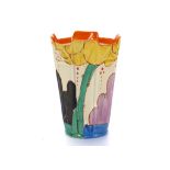 CLARICE CLIFF FANTASQUE BIZARRE 451 SHAPE VASE, in Summerhouse pattern, stamped Bizarre marks under,