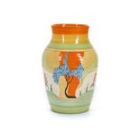 CLARICE CLIFF BIZARRE ISIS SHAPE VASE, in Windbells pattern, printed Bizarre marks under, (25cm