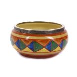 CLARICE CLIFF BIZARRE BOWL, in geometric pattern, metal mounted rim, painted and printed Bizarre